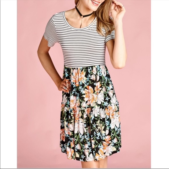 Summer Stripes and Tropical Vibes Knit Babydoll Dress - Picture 1 of 5